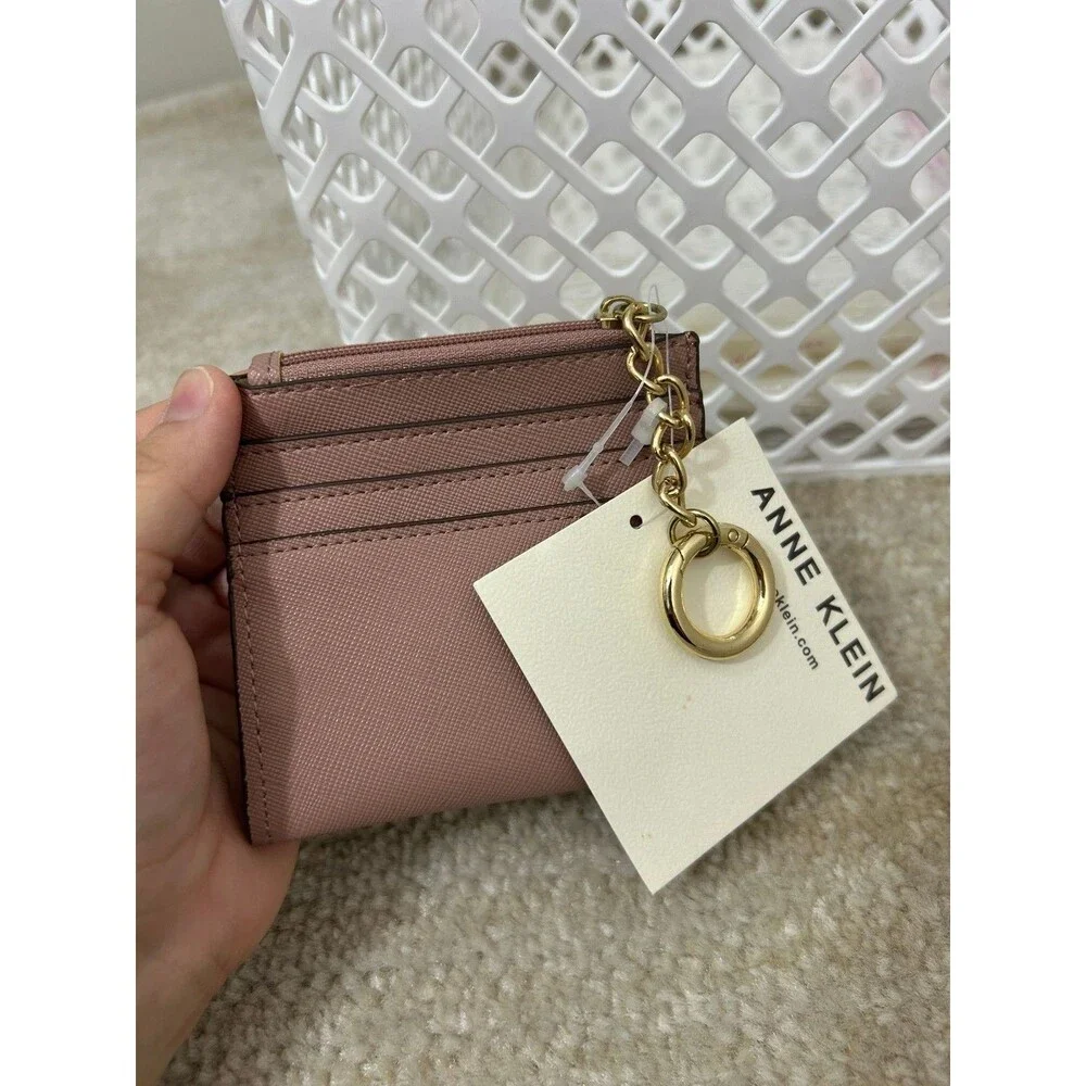 Anne Klein Card Case Womens Mauve Boxed Flap Card Holder Keychain Wallet Mini